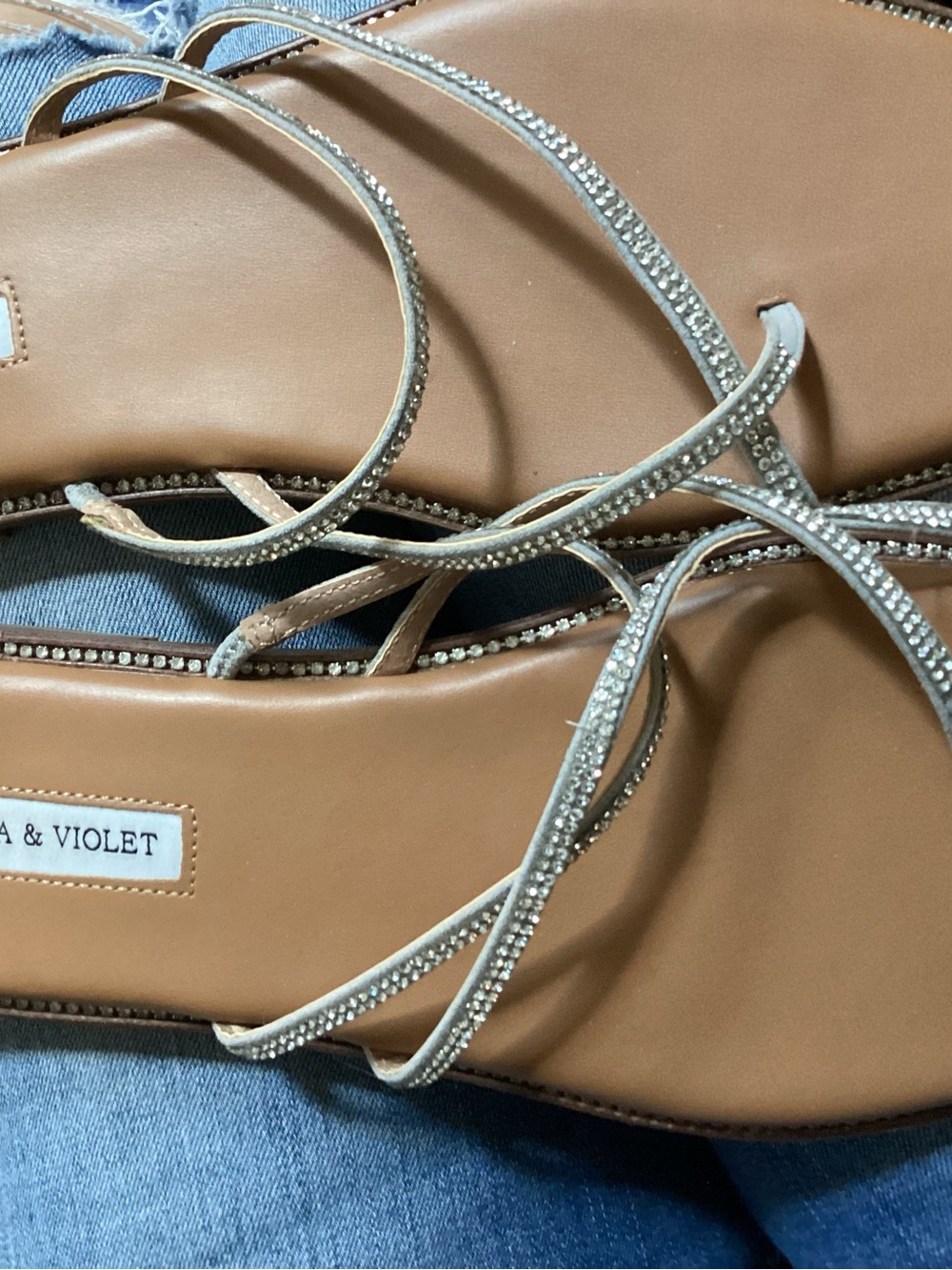Chelsea & Violet Tan Rhinestone Strappy Sandals Size 9 - Picture 3 of 5
